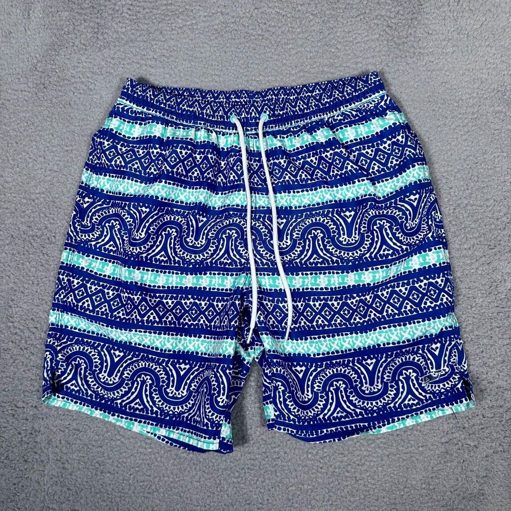 Vineyard Vines Swim Trunks Mens Size Small Blue Pattern Lined‎ Shorts 7" Inseam